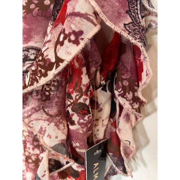 Almost Famous Womens M Pink Red Floral Ruffle V Neck Cottagecore Dress - Picture 14 of 16